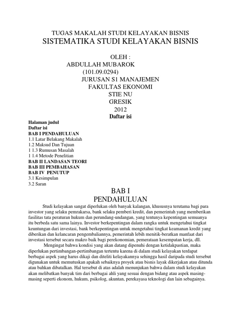 Tugas Makalah Studi Kelayakan Bisnis