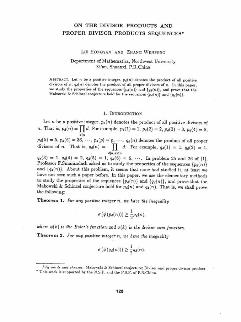On the divisor products and proper divisor products sequences pdf