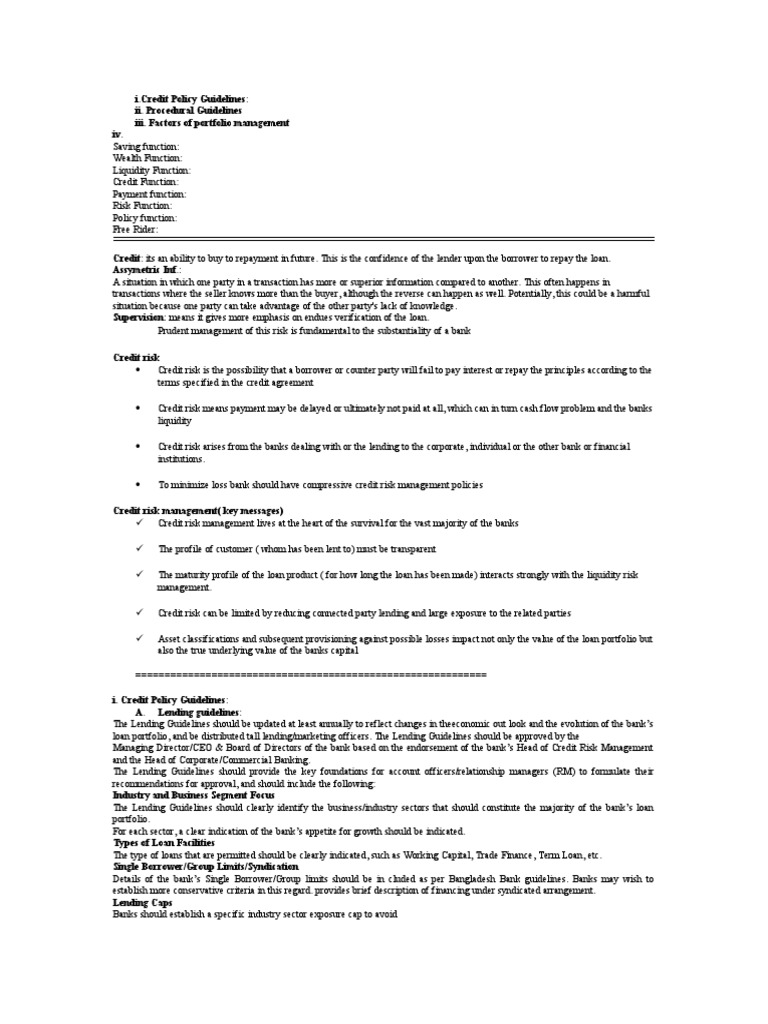Credit Risk Management Guidelines | PDF | Credit Card | Banks