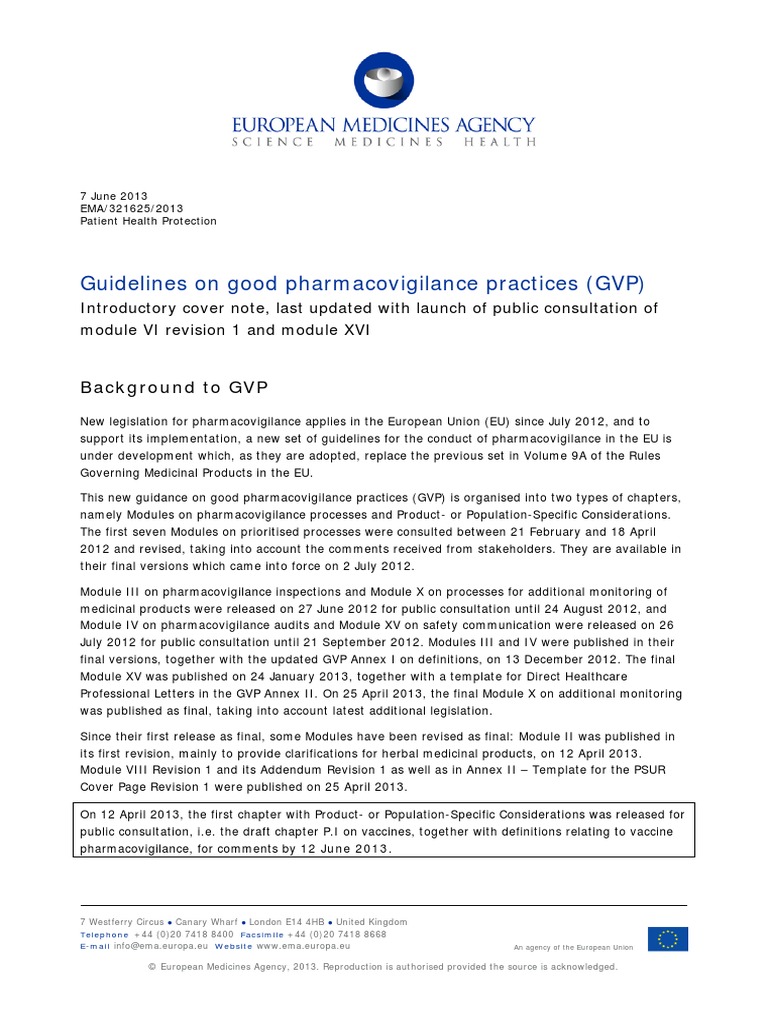 Guidelines On Good Pharmacovigilance Practices | PDF ...