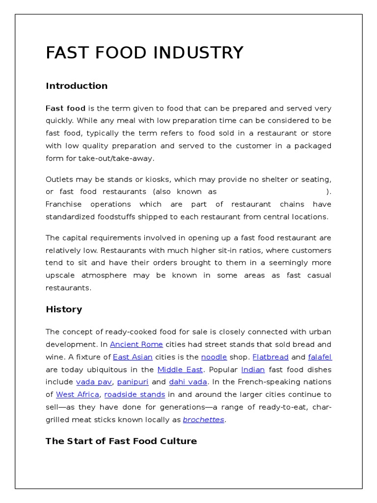 Fast Food Industry in India A Study | PDF | Fast Food | Fast Food ...