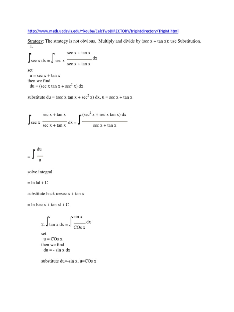 Trigonometric Integral Solutions Guide | PDF | Real Analysis | Algebra