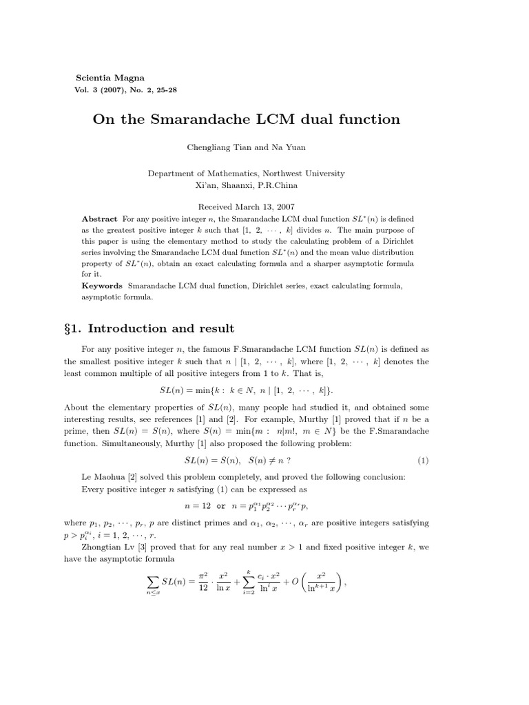 On The Smarandache LCM Dual Function | PDF | Prime Number | Number Theory