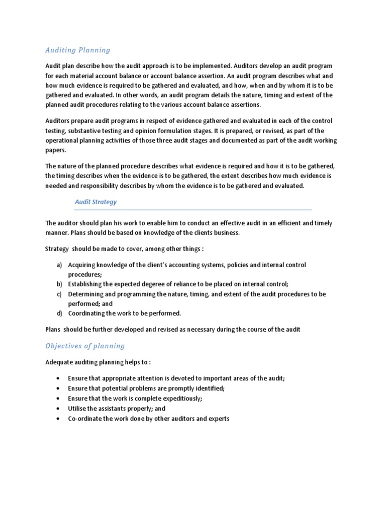 Auditing Planning | PDF | Internal Control | Audit