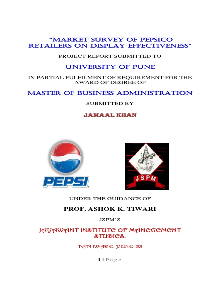 PepsiCo Retail Display Survey Report | PDF | Pepsi Co | Pepsi