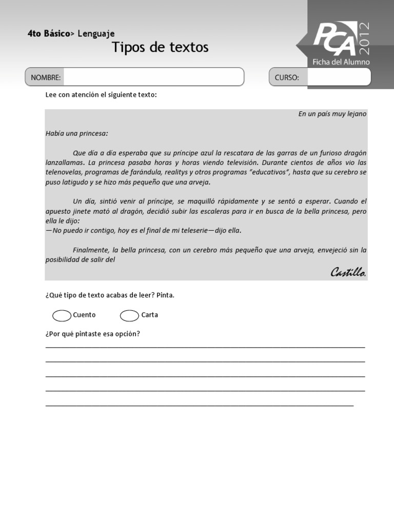 Ficha 1 Tipos de Textos | PDF | Cuentos | Diálogo