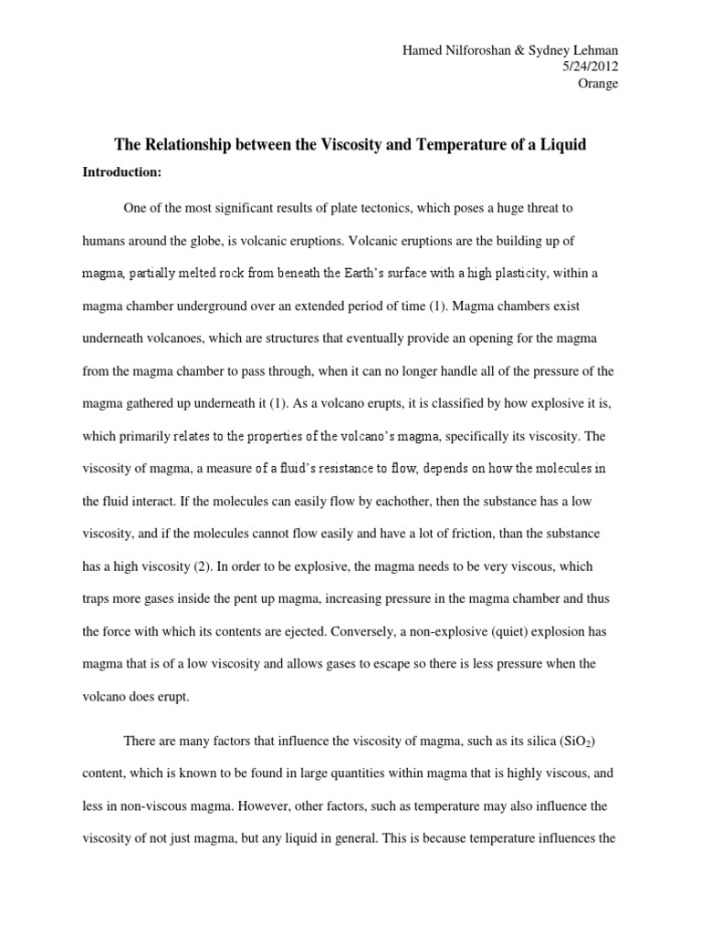 Viscosity Lab Report PDF Magma Viscosity