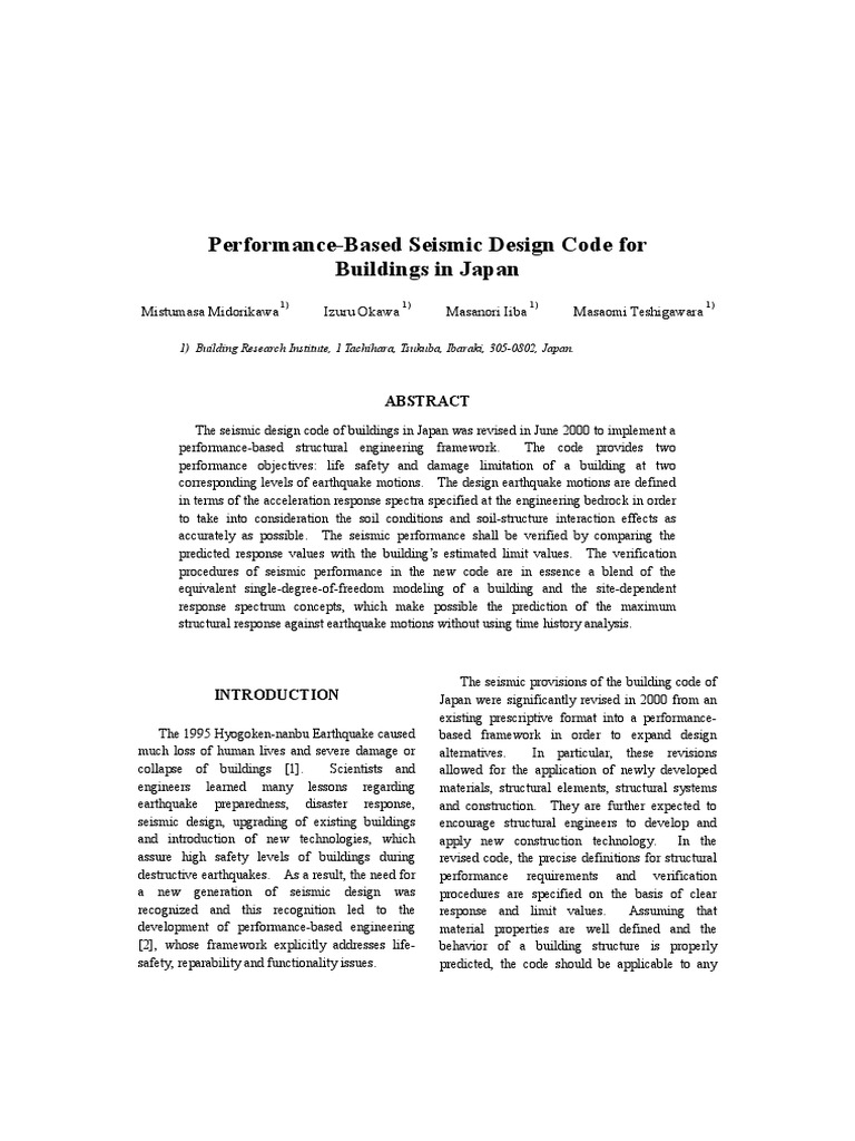 Japan's Performance-Based Seismic Code | PDF | Technology & Engineering ...