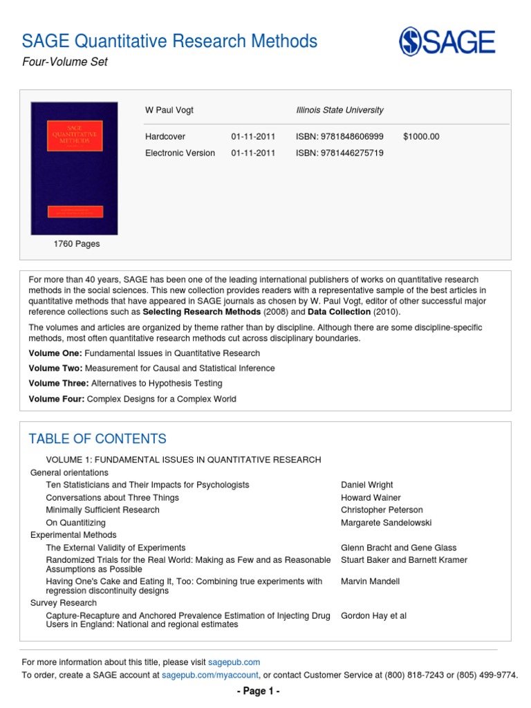 SAGE Quantitative Research Methods Set | PDF | Statistical Inference ...