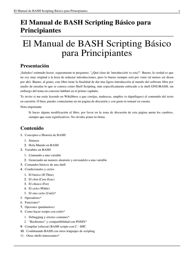 El Manual de BASH Scripting Básico para Principiantes | PDF | Áreas de ...