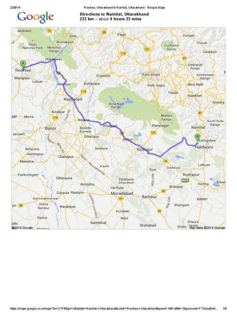 Roorkee, Uttarakhand To Nainital, Uttarakhand Google Maps PDF Road Infrastructure Road