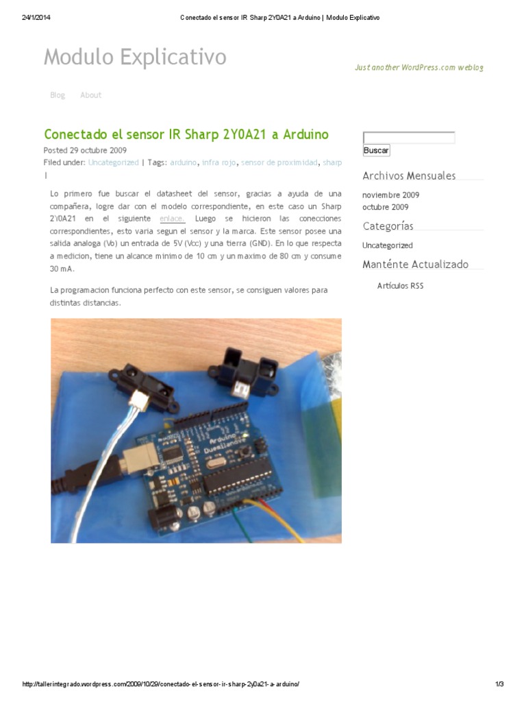 Conectado El Sensor IR Sharp 2Y0A21 a Arduino _ Modulo Explicativo