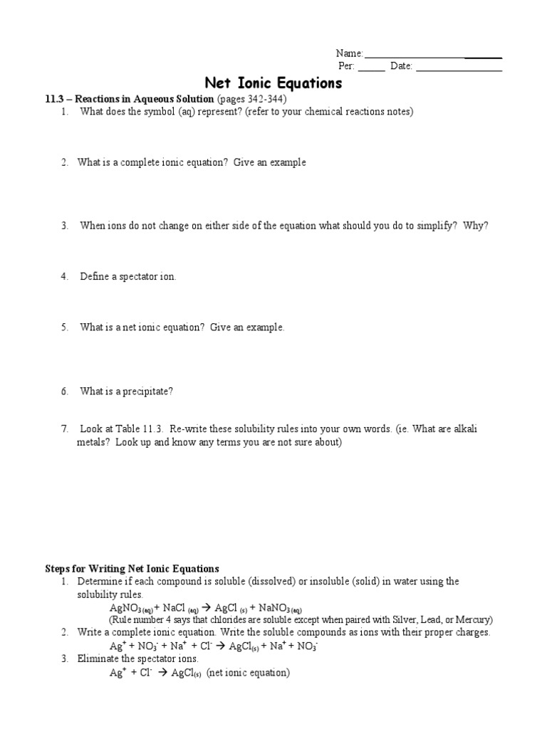 Net Ionic Equations  PDF Within Net Ionic Equations Worksheet