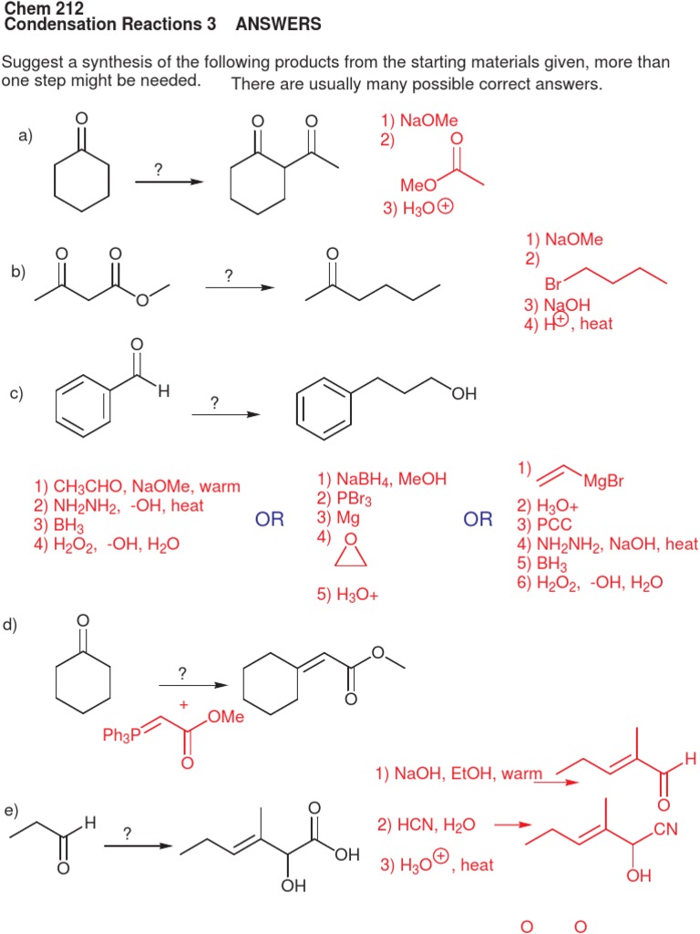 Chem 212 Condensation Reactions 3 Chemical Compounds Chemistry