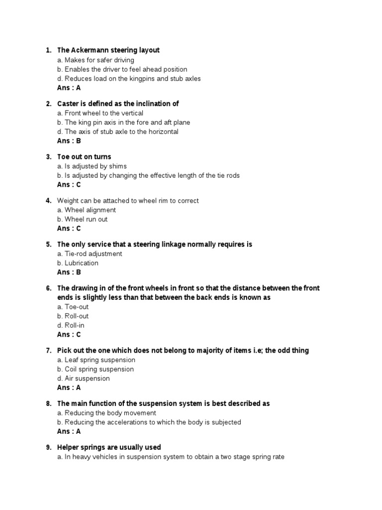 Automobile Engineering Objective PDF