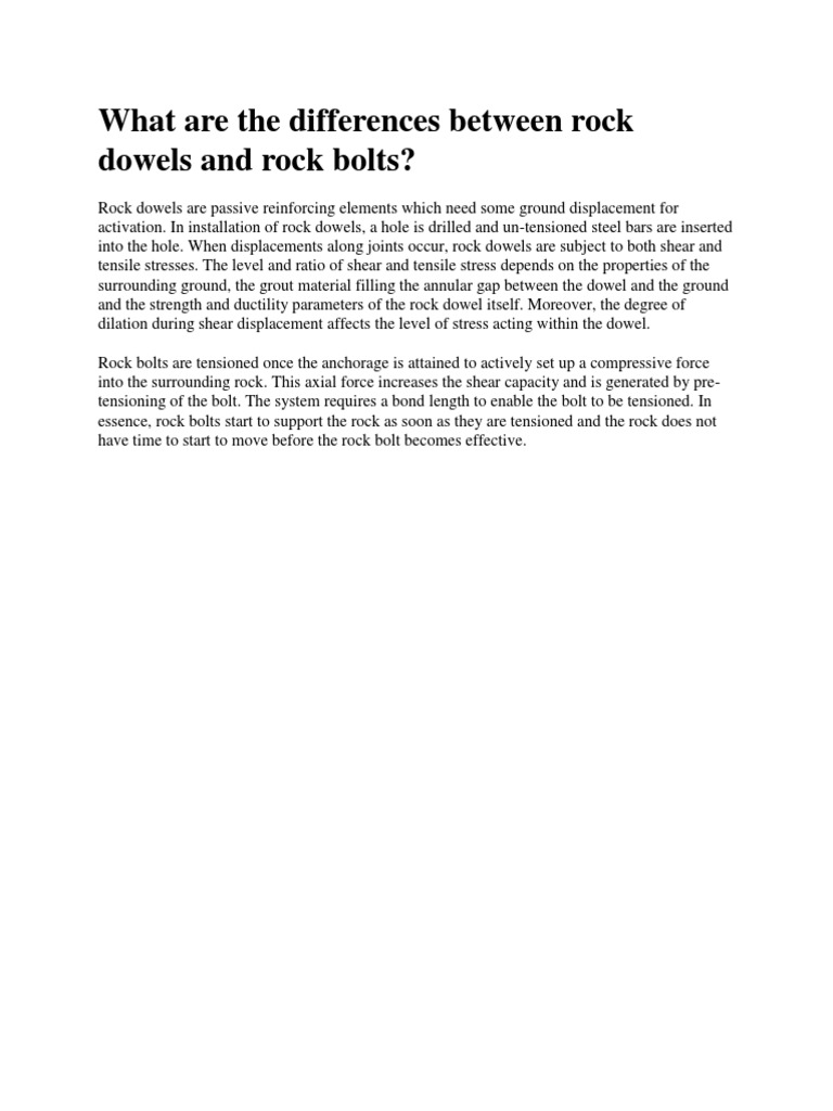 What Are The Differences Between Rock Dowels and Rock Bolts PDF