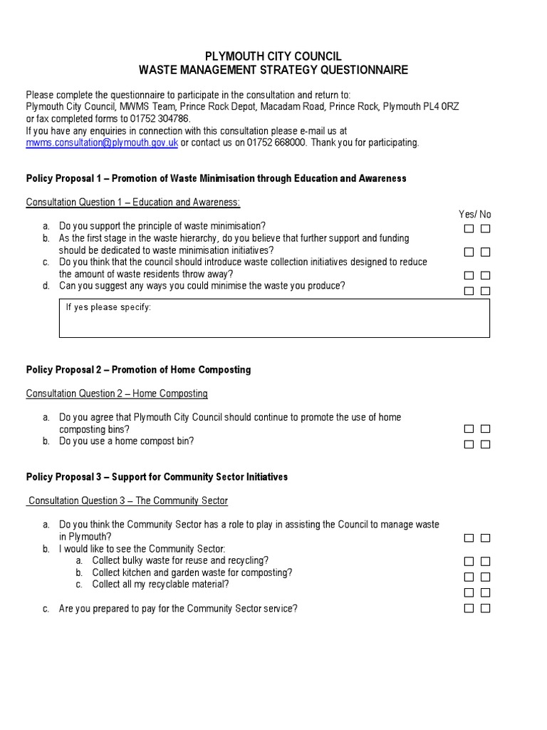 Mwms Questionnaire Waste Management Recycling