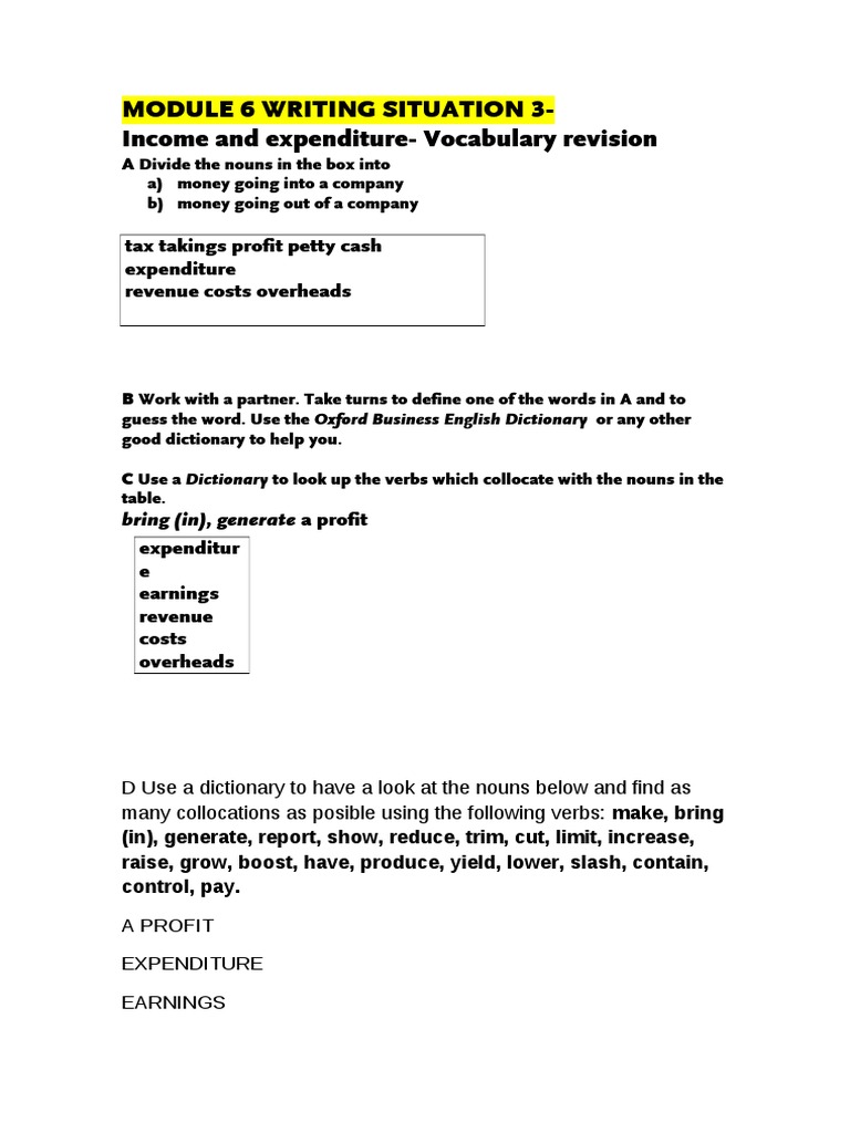 Income and Expenditure Vocabulary Guide | PDF