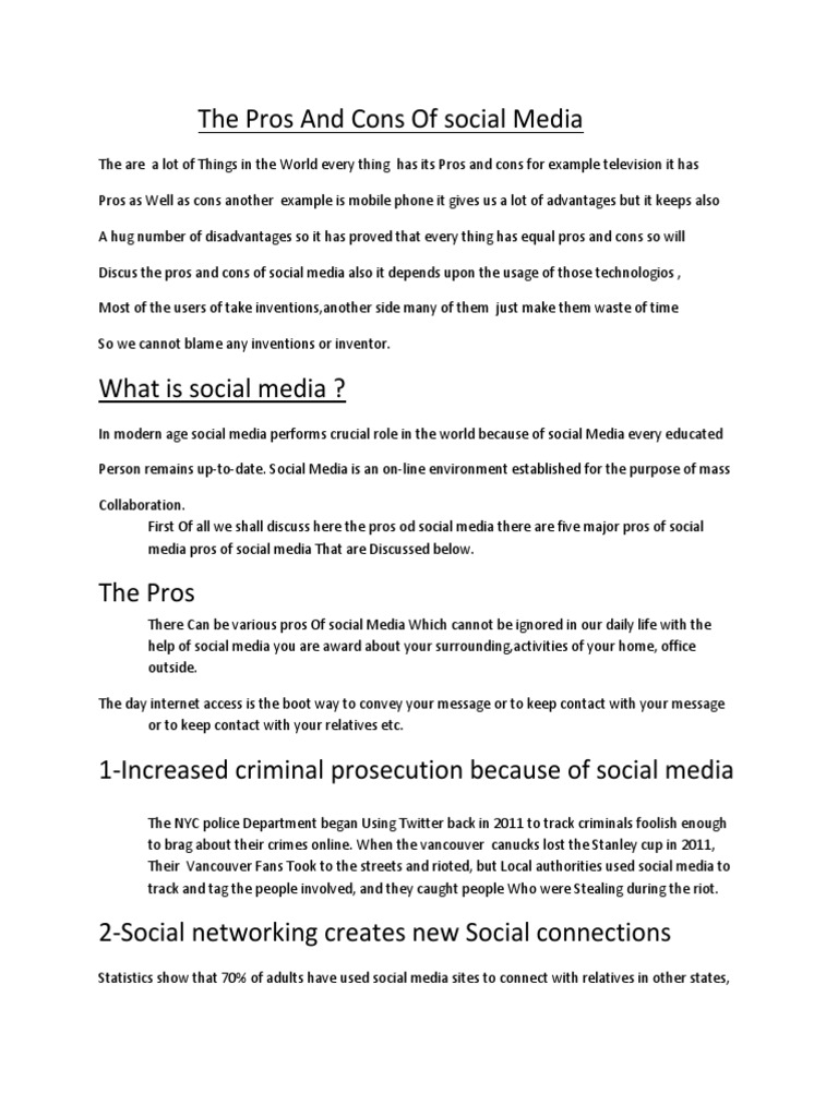 Pros and Cons of Social Media Explained | PDF | Social Media | Popular ...
