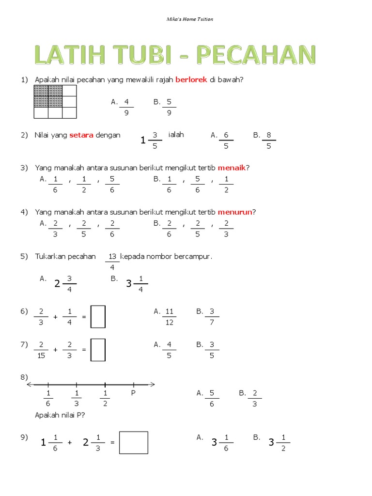 Contoh Kertas Soalan Matematik Tahun 1 Sjkt