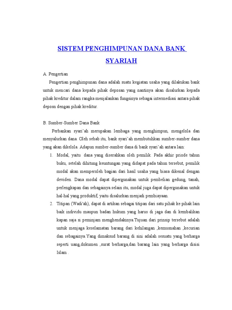 Sistem Penghimpunan Dana Bank Syariah Pdf