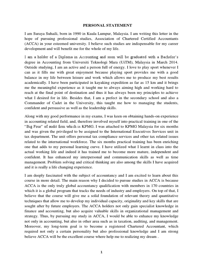 Personal Statement for ACCA Application | PDF | Accountant | Accounting