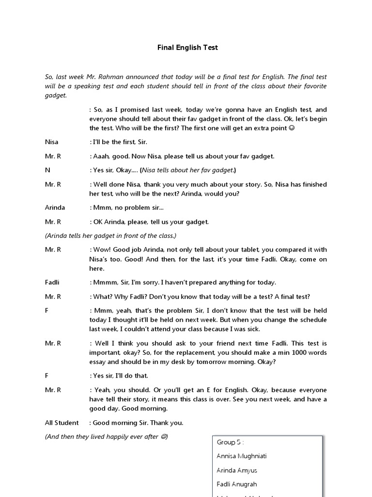 English Conversation: English Test | PDF
