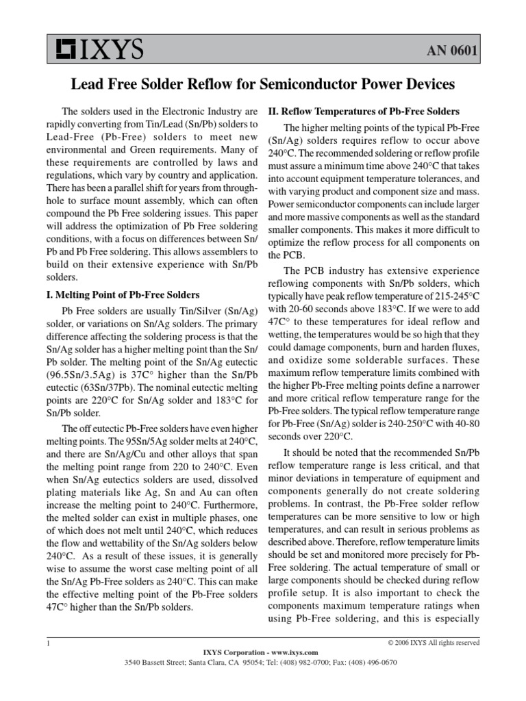 Lead Free Solder Reflow For Semiconductor Power Devices PDF Solder