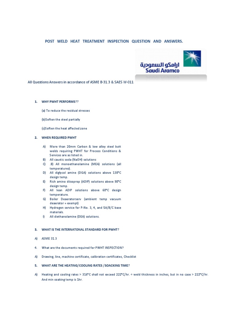 Post Weld Heat Treatment (Pwht) Inspection Question and Answers Heat Treating Pipe (Fluid