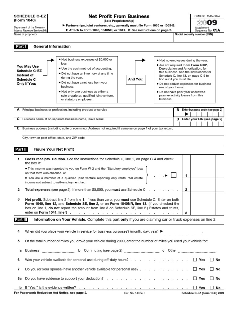 Schedule C-Ez (Form 1040) | PDF | Irs Tax Forms | Tax Return (United ...
