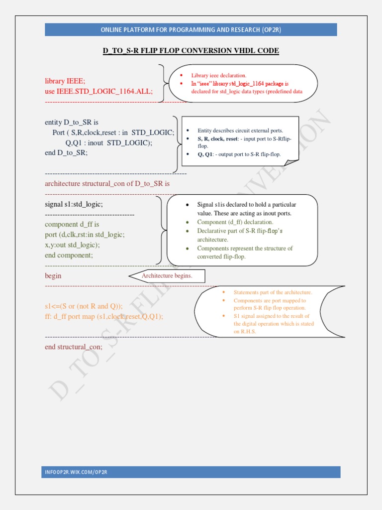 D to SR Flip Flop VHDL Conversion Code | PDF