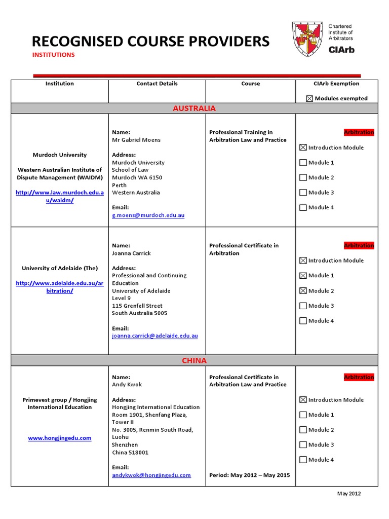 Recognised Course Providers Australia