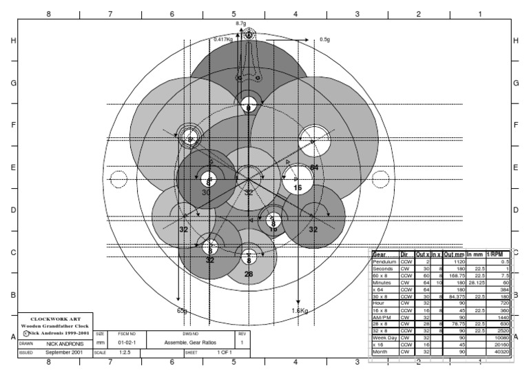 01021 Assembly, Gears Ratio Clock Wood