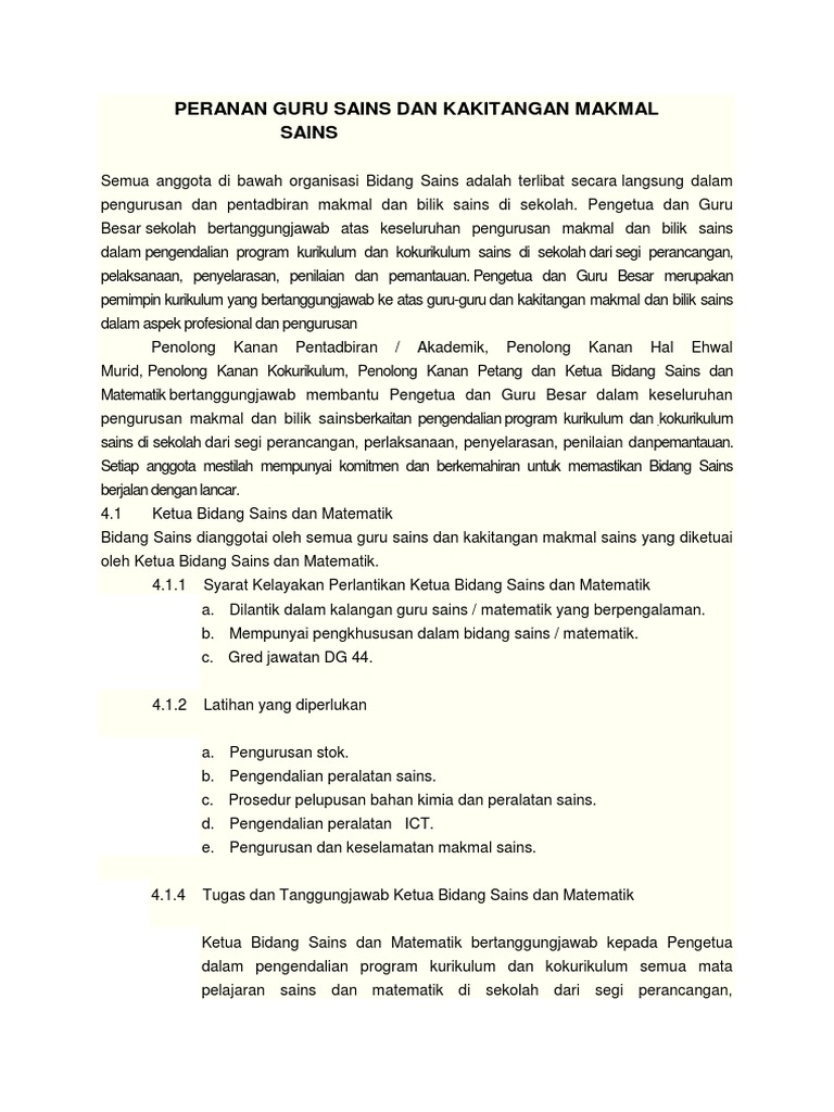 Peranan Guru Sains Dan Kakitangan Makmal Sains Pdf