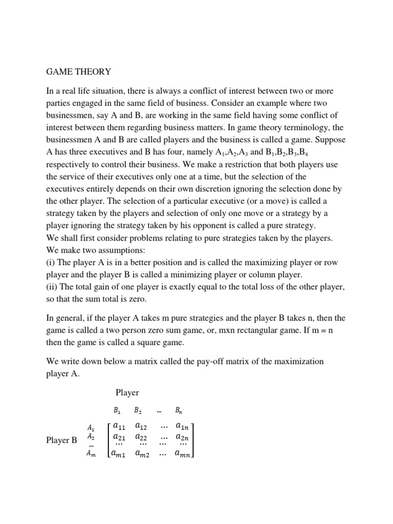 Game Theory (1) | Linear Programming | Maxima And Minima