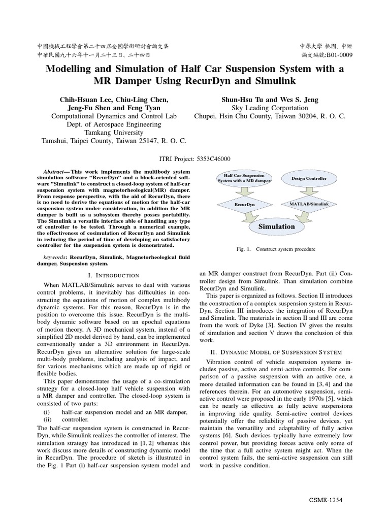 Modelling and Simulation of Half Car Suspension System With A MRD | PDF ...