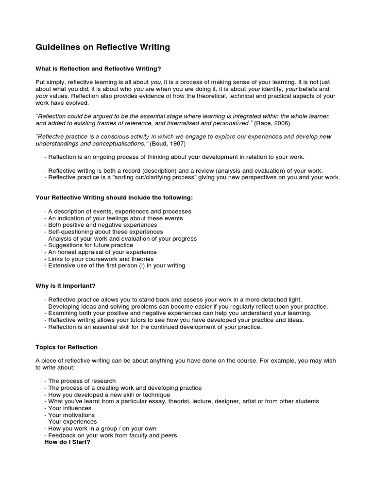 Reflective Writing Guidelines | PDF | Reflective Practice | Learning