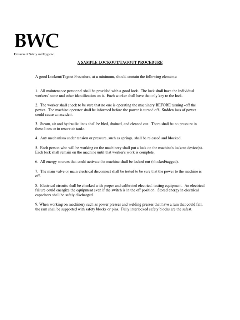 Lockout-Tagout Procedure | PDF | Engineering | Electrical Engineering