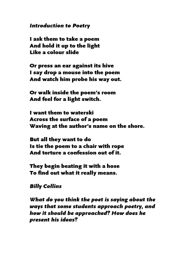 Introduction To Poetry Billy Collins PDF