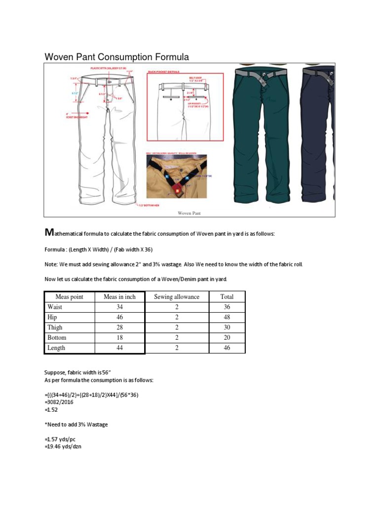Woven Pant Consumption Formula Trousers Seam (Sewing)