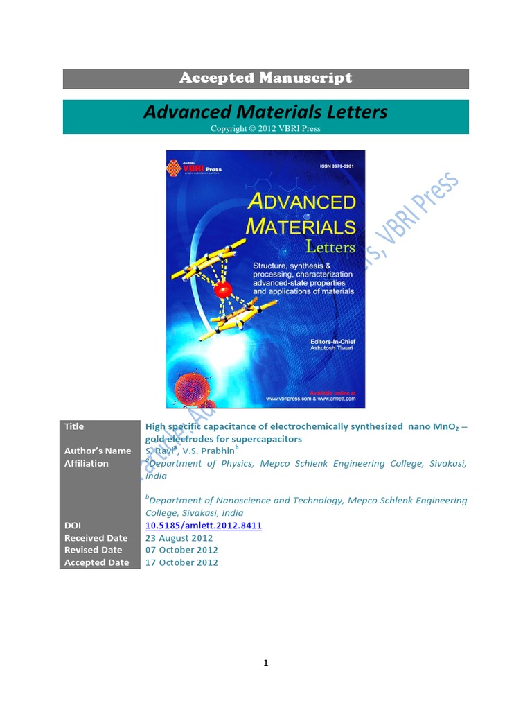 Advanced Materials Letters: Accepted Manuscript | PDF | Chemistry ...