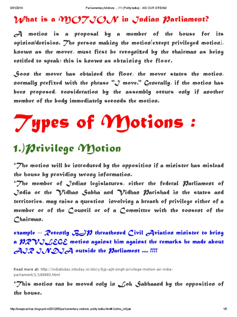 Types of Motions 1.)Privilege Motion Public Law Public Sphere