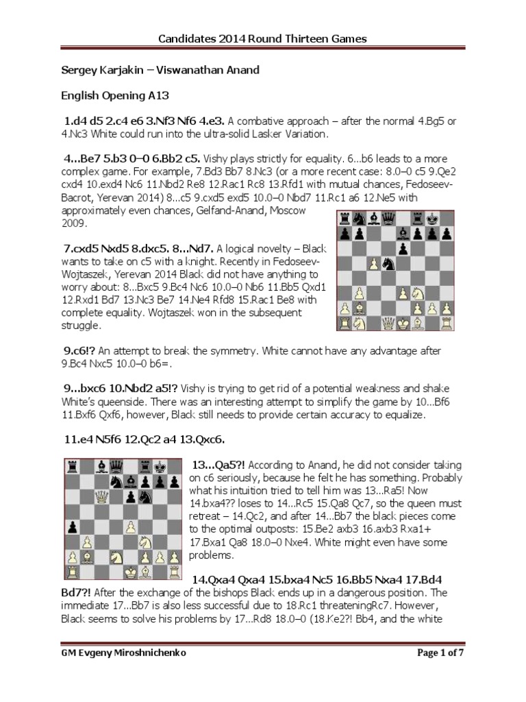 Fide Candidates Chess Tournament 2014 Round 13 Pdf Chess Openings