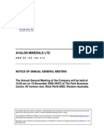 Avalon Minerals LTD: Notice of Annual General Meeting