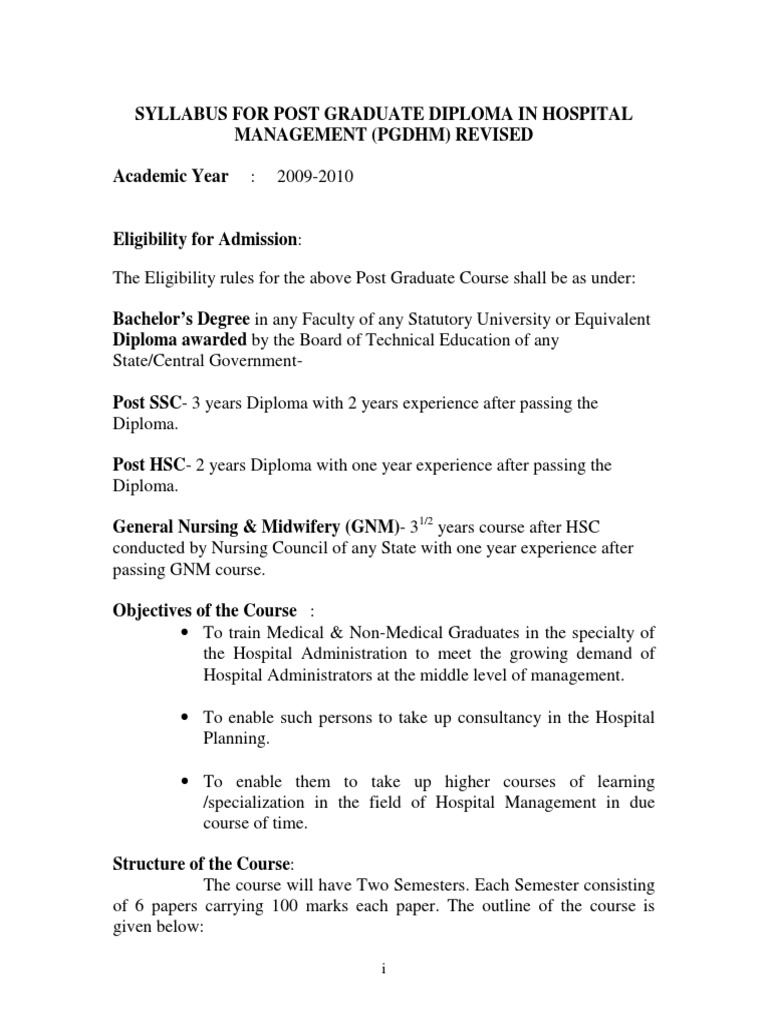 PG Diploma in Hospital Management Syllabus | PDF | Operating System ...