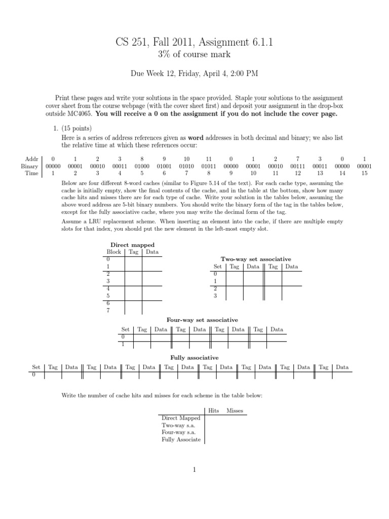 CS 251 Fall 2011 Assignment 6.1.1 Details | PDF | Cpu Cache ...