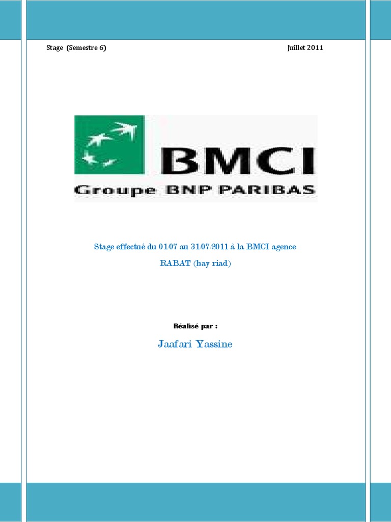 Rapport de Stage BMCI Maroc 111  Chèque  Banques