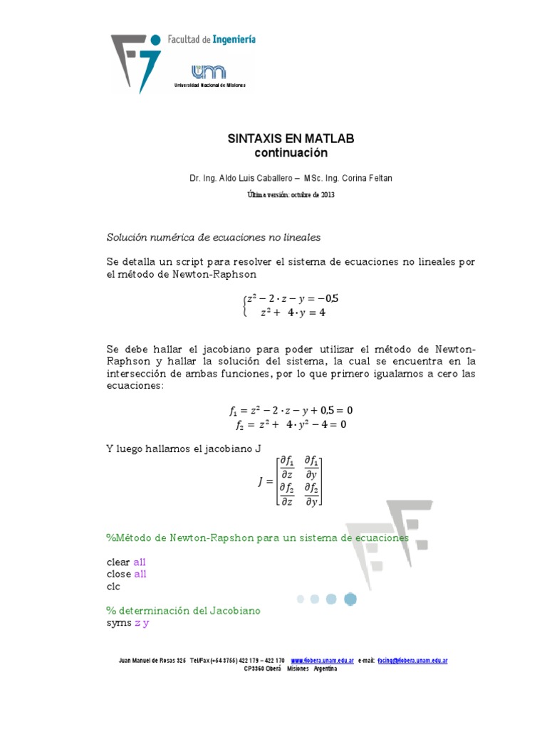 Breve Ayuda de Sintaxis de Matlab 2013 v.2 | PDF