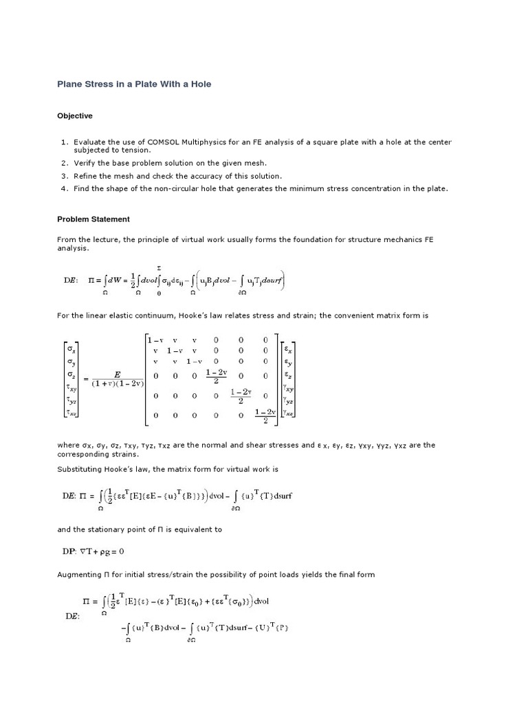Plane Stress Analysis in Perforated Plates | PDF
