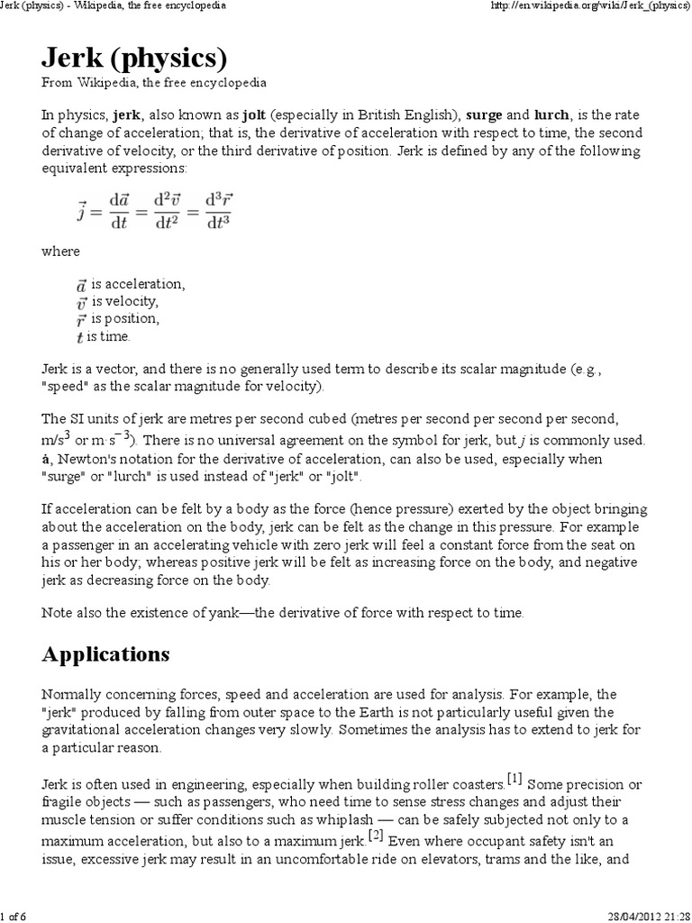 Jerk (Physics) Wikipedia, The Free Encyclopedia Acceleration